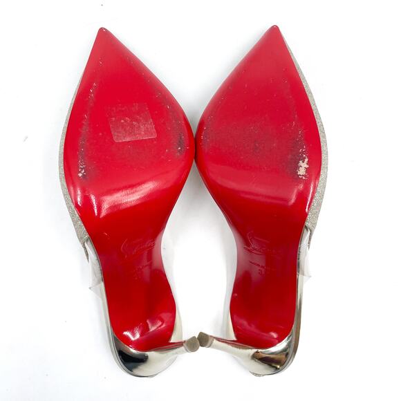 Christian Louboutin Optisexy‎ Glitter Slingback Pumps Silver Heels Sz 37 / 7 - Picture 9 of 10